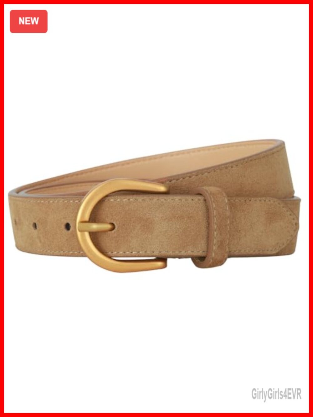Genuine Suede Leather Belt with Gold Buckle for Jeans Dresses Pants